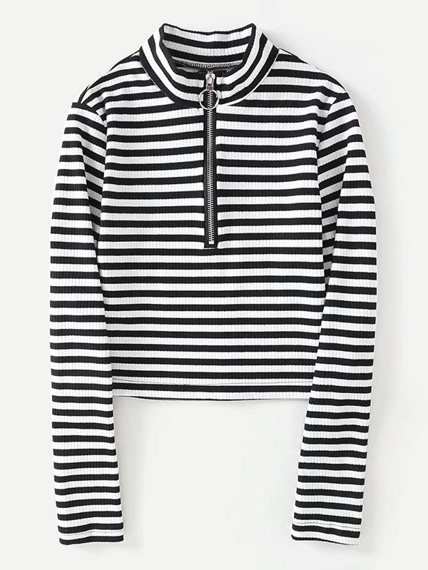 Shein Zipper Up Striped Crop Top