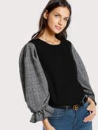 Shein Plaid Frilled Gigot Sleeve Top