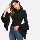 Shein Tie Neck Exaggerate Asymmetrical Cuff Rib Knit Tee