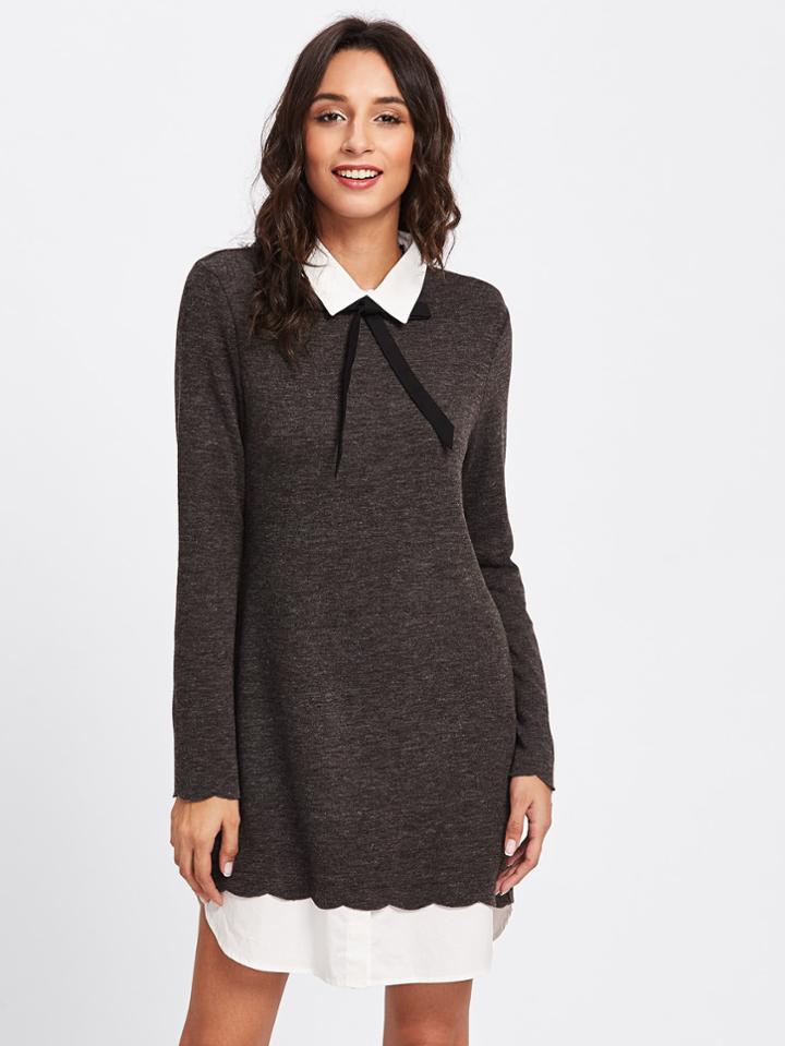 Shein Scalloped Curved Hem 2 In 1 Dress