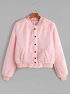 Shein Ribbed Trim Single Breasted Fluffy Jacket