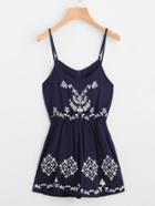 Shein Flower Embroidered Cami Romper With Zipper Back