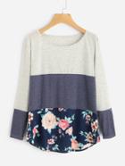 Shein Color Block Floral Print Tee