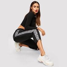 Shein Contrast Tape Snake Print Side Pants