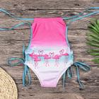 Shein Girls Drawstring Side Flamingo Print Swimsuit
