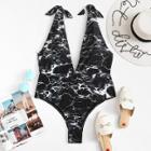 Shein Marble Print V Plunge Swimsuit