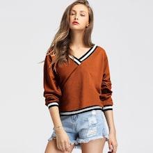 Shein Contrast Striped V Neck Sweatshirt