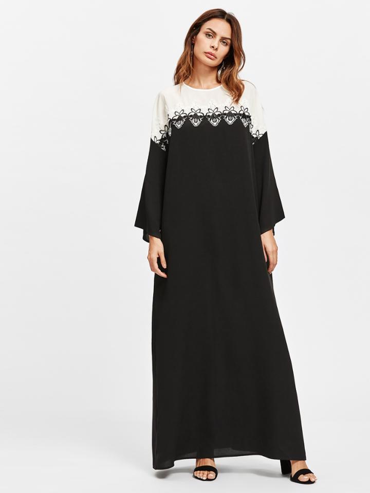 Shein Lace Applique Two Tone Kaftan Dress