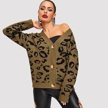 Shein V Neck Buttoned Leopard Coat