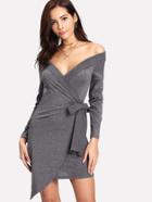 Shein Off Shoulder Asymmetrical Hem Knot Side Dress