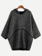 Shein Dark Grey Batwing Sleeve Zipper Up Hooded Coat