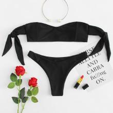 Shein Off The Shoulder Knot Bikini Set
