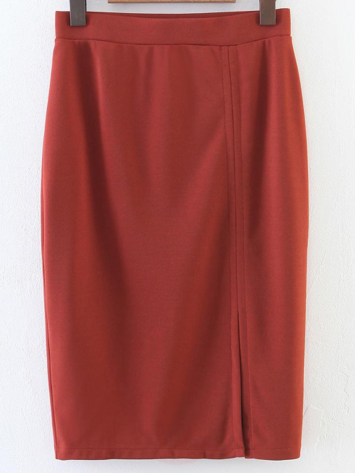 Shein Orange Front Slit Pencil Skirt