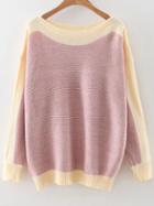 Shein Pink Color Block Boat Neck Drop Shoulder Knitwear