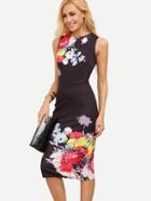 Shein Multicolor Floral V Back Sleeveless Sheath Dress
