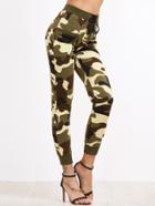 Shein Olive Green Camo Print Lace Up Front Skinny Sweatpants