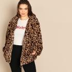 Shein Plus Leopard Print Teddy Jacket
