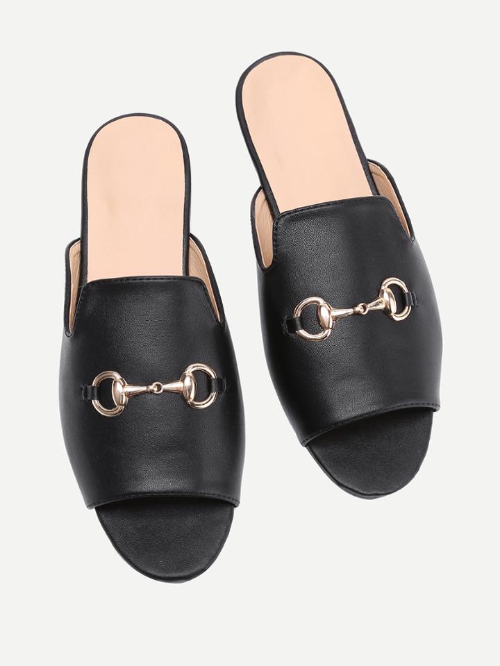 Shein Metal Detail Plain Pu Slippers