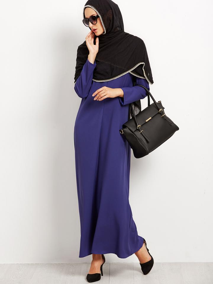 Shein Muslim Long Sleeve Islamic Kaftan Abaya Maxi Cloak Dress