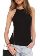 Rosewe Solid Black Racerback Round Neck Camisole Top