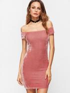 Shein Pink Off The Shoulder Velvet Bodycon Dress