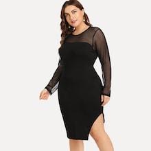 Shein Plus Mesh Shoulder Split Dress