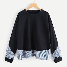 Shein Plus Ruffle Decoration Striped Sweatshirt