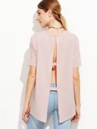 Shein Pink Ladder Cutout Split Back T-shirt