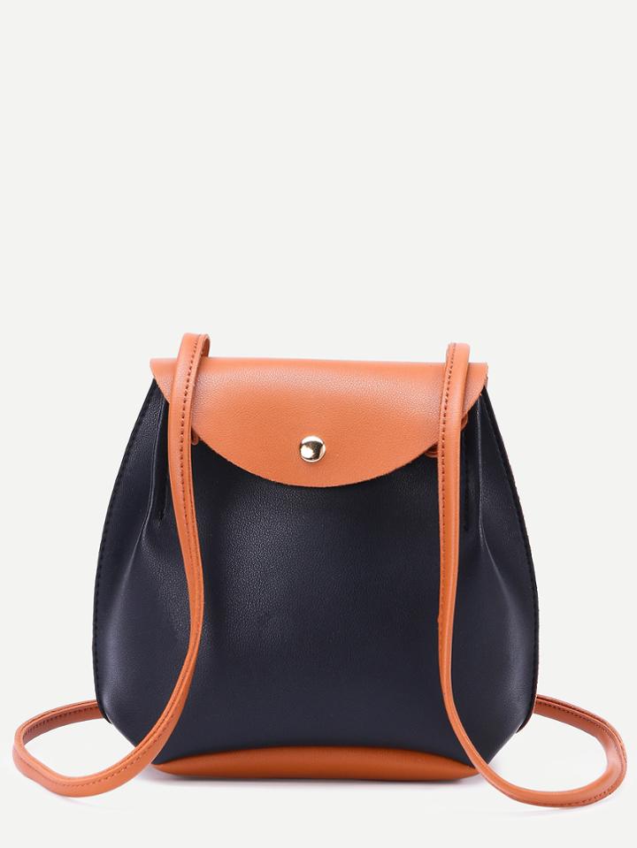Shein Black Faux Leather Contrast Flap Bag