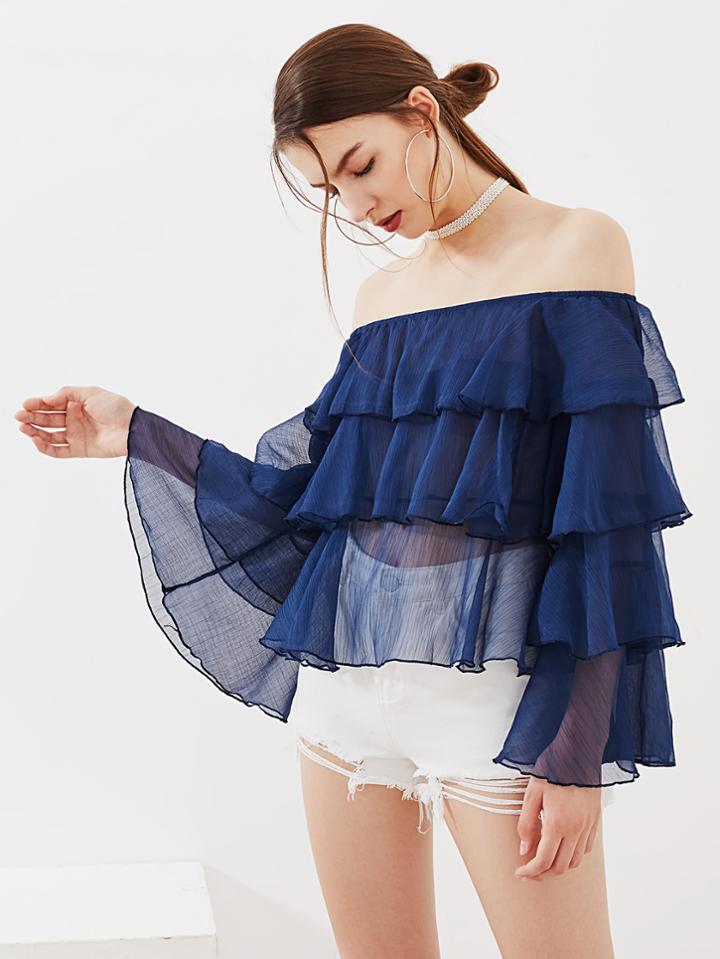 Shein Tiered Frill Bardot Blouse