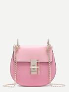 Shein Pink Pu Flap Saddle Bag With Chain