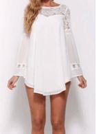 Rosewe Flare Sleeve Lace Patchwork White Shift Dress