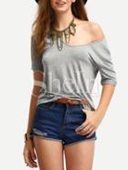 Shein Grey Short Sleeve V Neck T-shirt