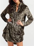 Shein Green Pockets Velvet Shift Dress