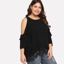 Shein Plus Scalloped Hem Solid Ruffle Tee