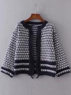 Shein Navy Contrast Trim Fringe Detail Sweater Coat