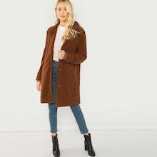 Shein Pocket Side Single Breasted Placket Fuzzy Coat