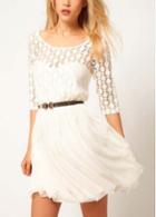 Rosewe Elegant White Half Sleeve A Line Mini Dress