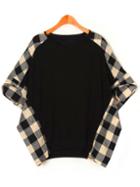 Shein Black Bat Sleeve Plaid Plus T-shirt