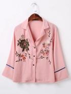 Shein Bell Sleeve Flower Embroidered Blouse
