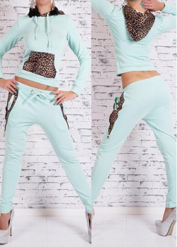 Rosewe Hooded Collar Zip Closure Mint Green Sweats Set
