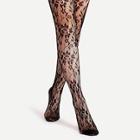 Shein Black Floral Pattern Jacquard Pantyhose Stockings