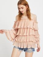 Shein Mesh Shoulder Pleated Tiered Frill Top