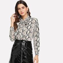 Shein Snake Print Knot Neck Blouse