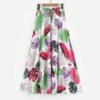 Shein Leaf Print Drawstring Waist Skirt
