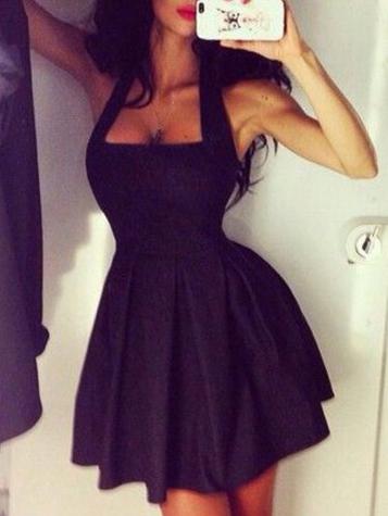 Shein Black Halter Backless Pleated Dress