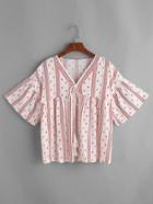 Shein Aztec Print Tassel Tie Front Trumpet Sleeve Top
