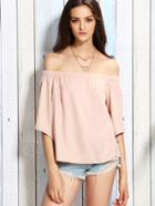 Shein Pink Off The Shoulder Slit Back Dip Hem Blouse