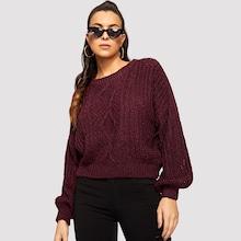Shein Lantern Sleeve Mixed Knit Solid Jumper