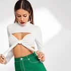 Shein Mock Neck Knot Cut Out Front Crop Tee